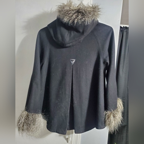 Venus Black Faux Fur Trim Coat - Picture 2 of 6